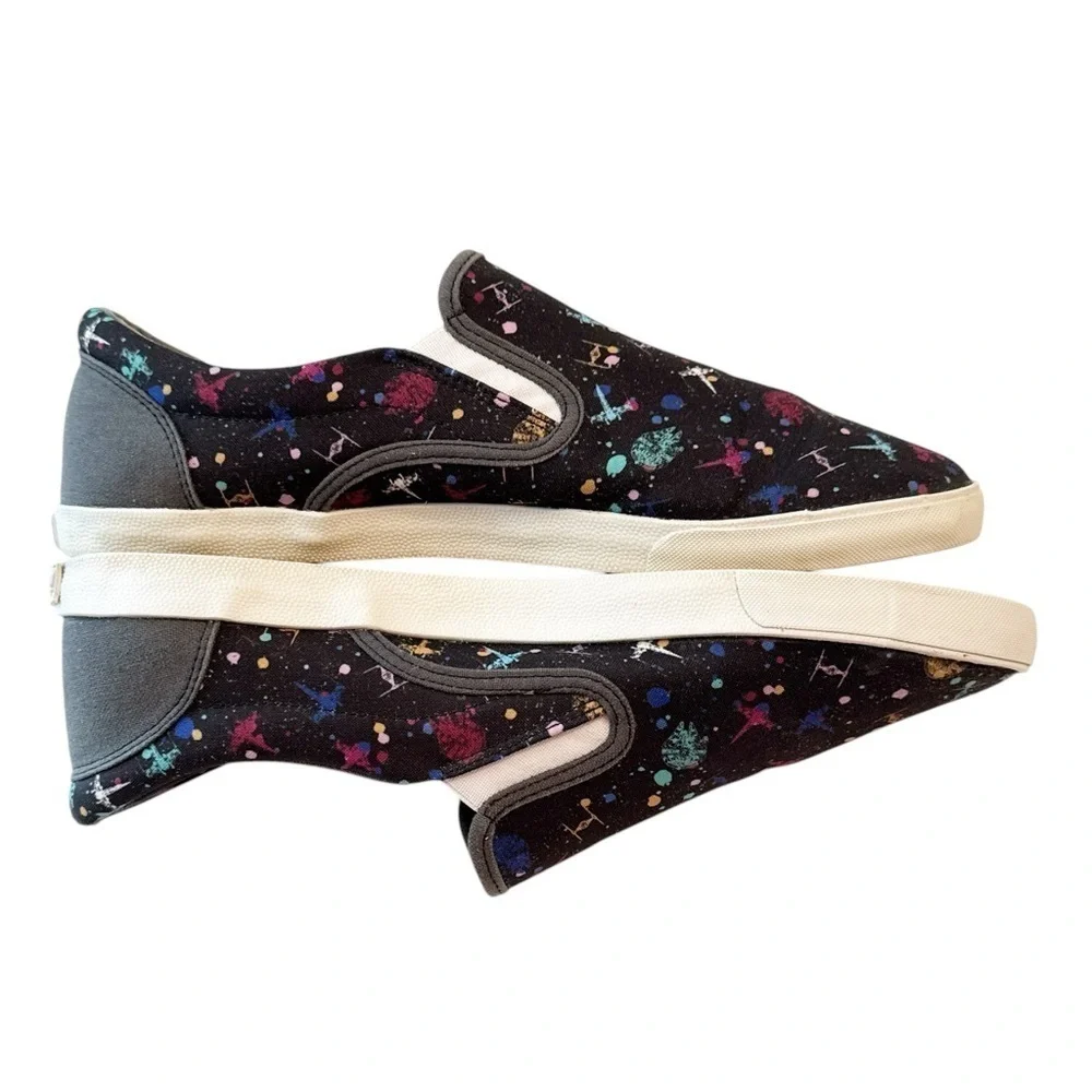 Inkkas Unisex Star Wars Black Graphic Print Slip Ons Spacecraft Size 12 M /14 W